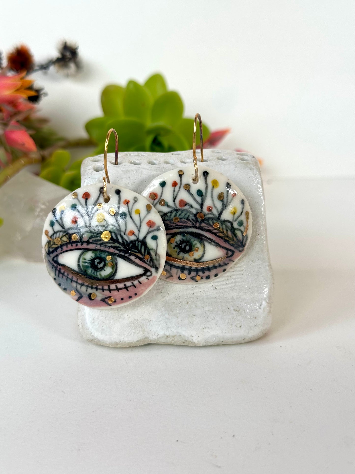 Hand Painted Porcelain Protective Eye Earrings