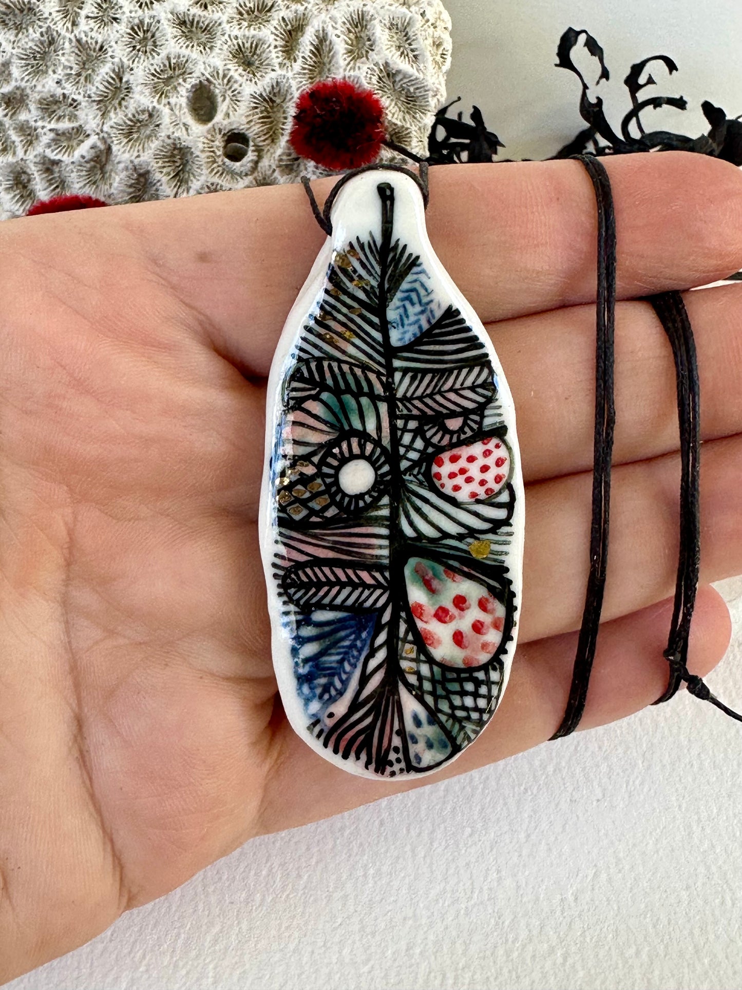 Hand Painted ‘feather’ Pendant