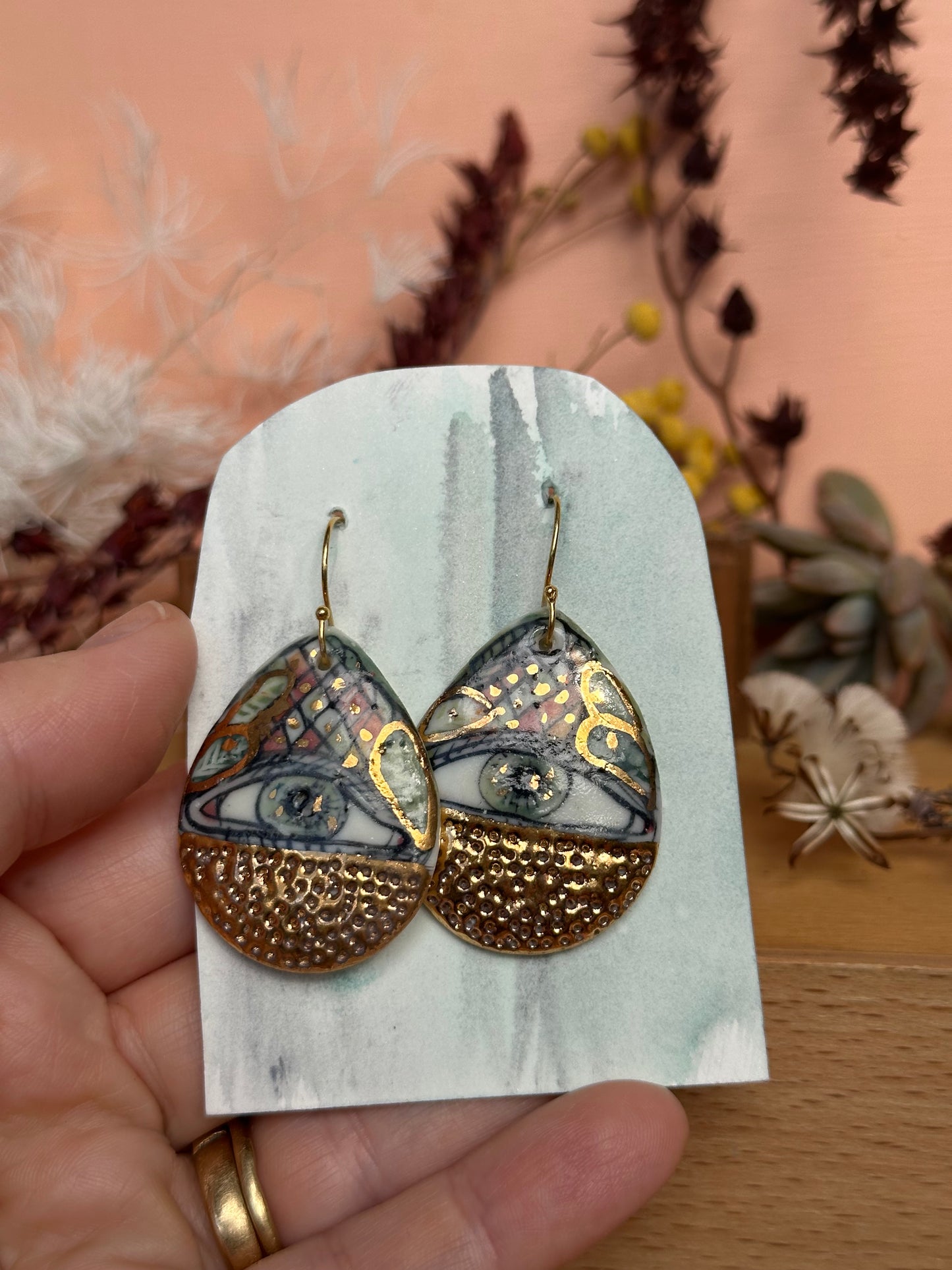 ‘The Protective Eye’ Porcelain Earrings With Gold Detail