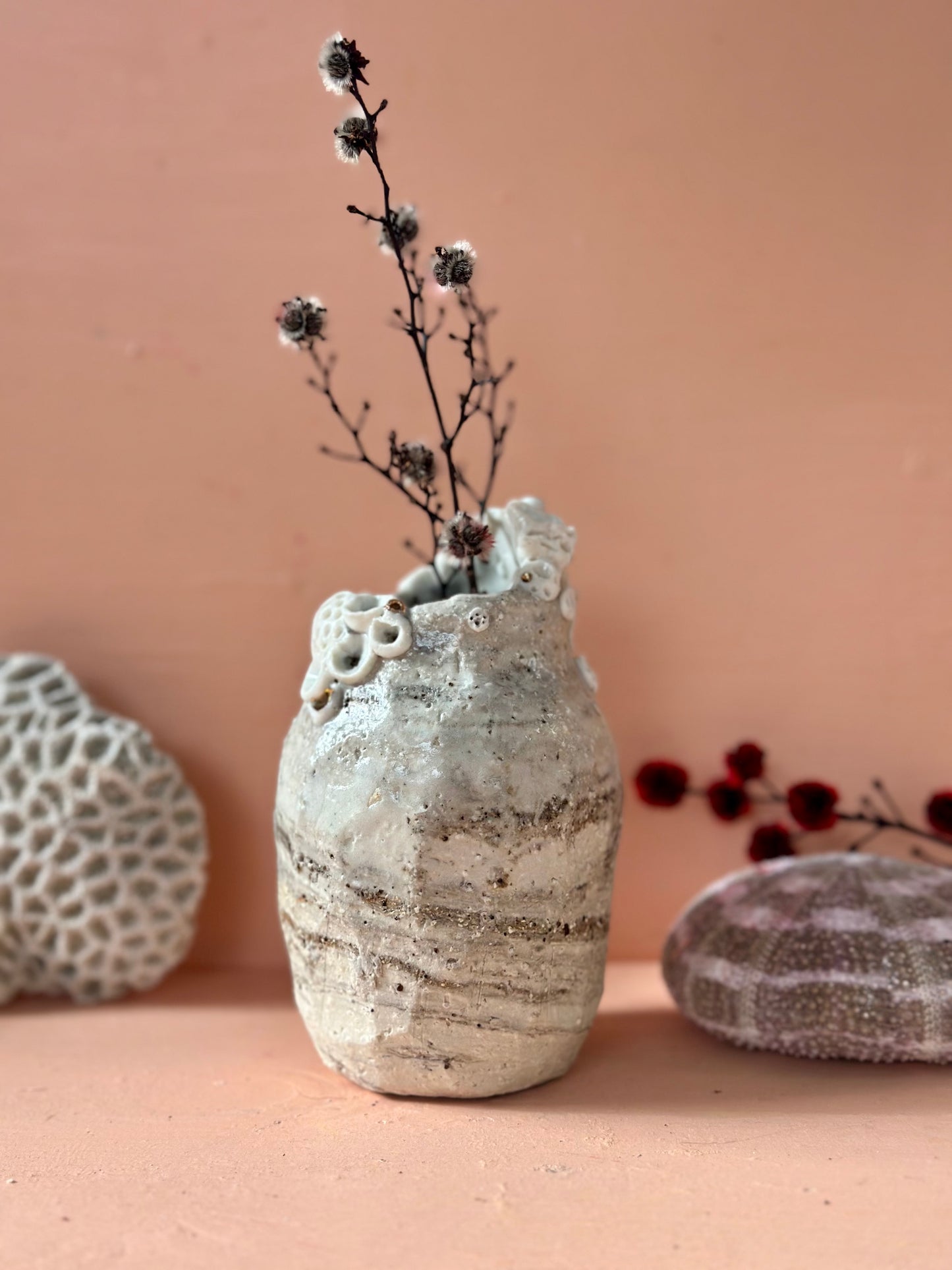 Hand Detailed ‘Coral’ Stoneware and Porcelain Vase
