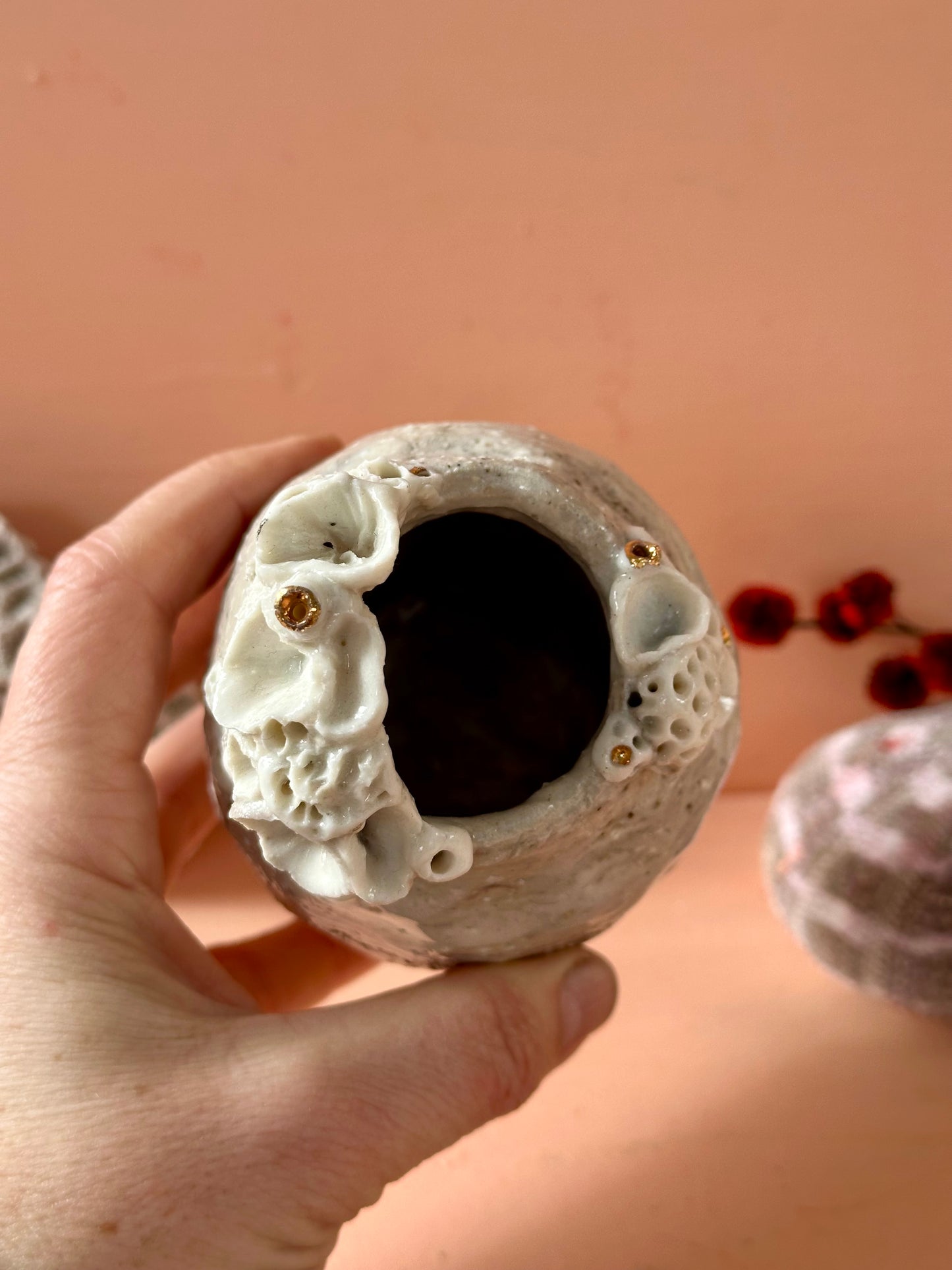 Hand Detailed ‘Coral’ Stoneware and Porcelain Vase