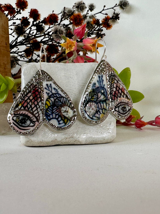 ‘Wings’ Porcelain Earrings with hand painted protective eye design