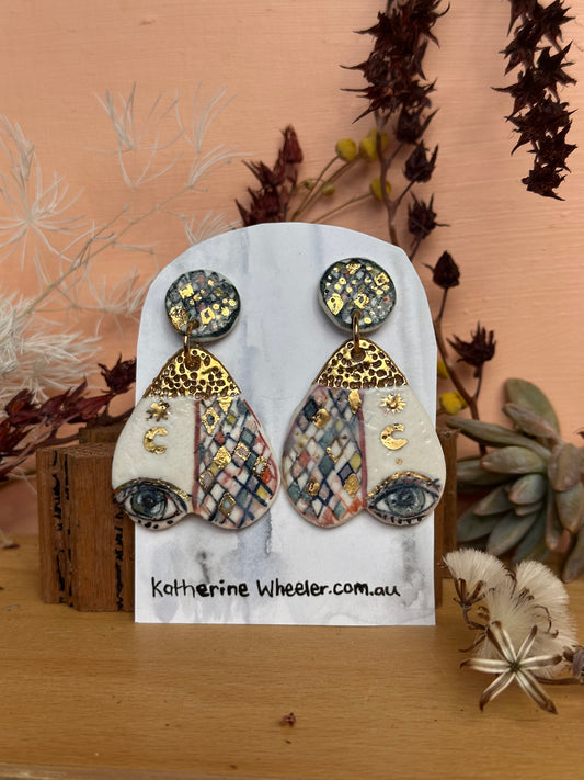 Double Drop ‘The Protective Eye’ Porcelain Earrings With Gold Detail