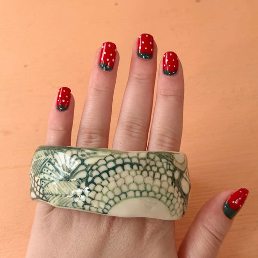 Large Hand Detailed Porcelain Bangle