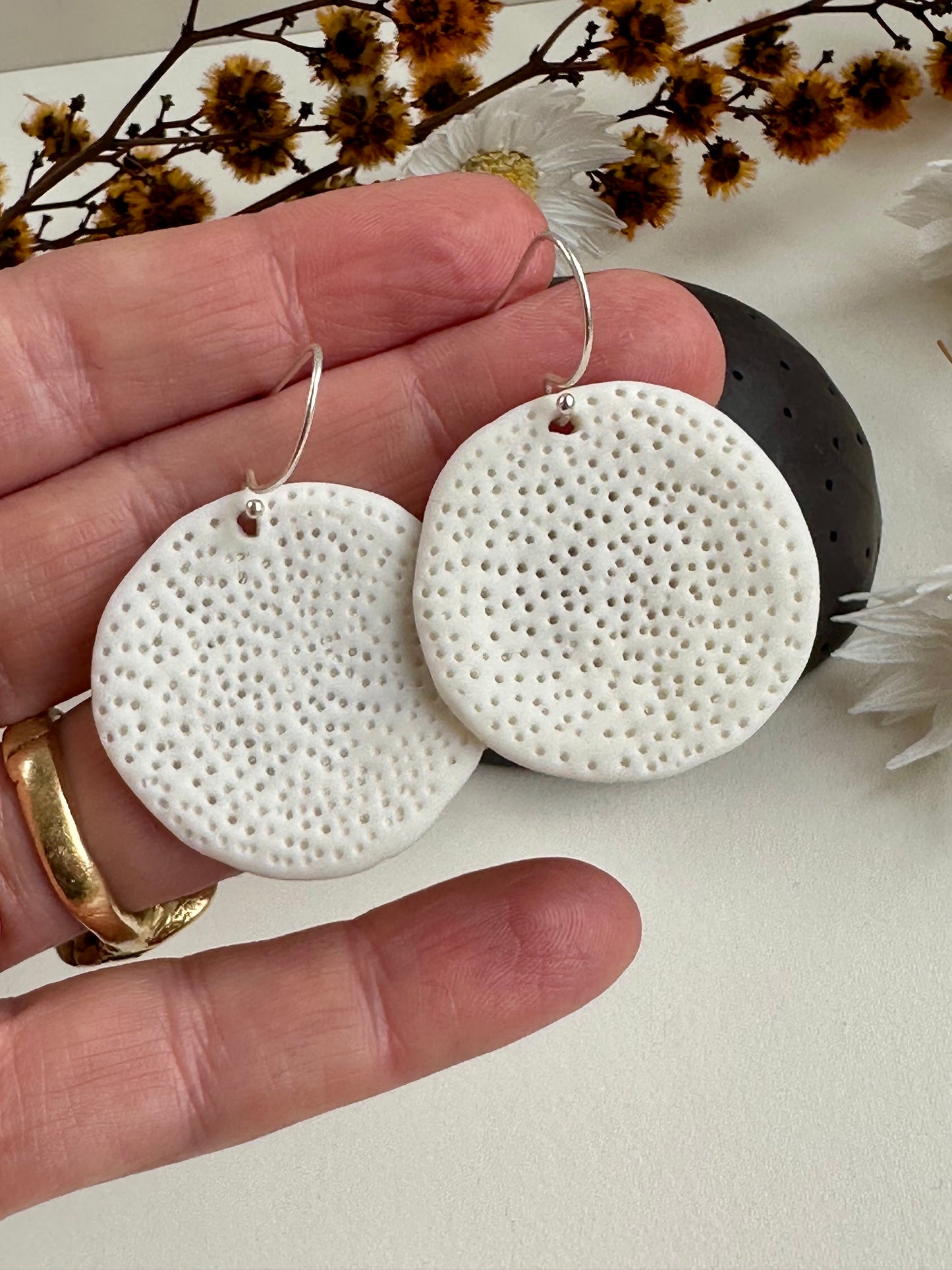 White porcelain ‘Coral Dot’ Earrings