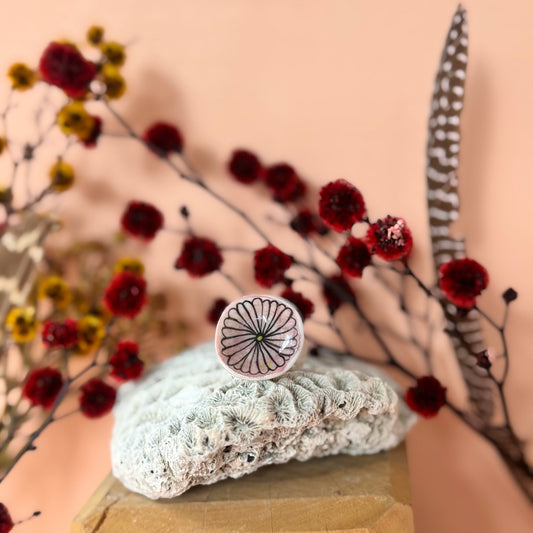 Hand Painted Pink Porcelain ‘Daisy’ Ring size G