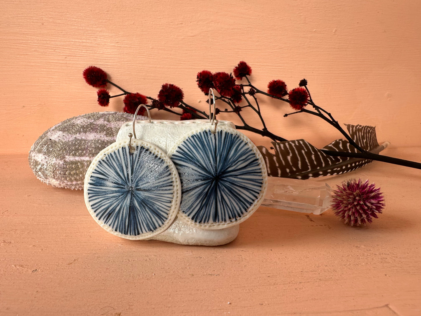 Indigo 'star' hand painted porcelain earrings