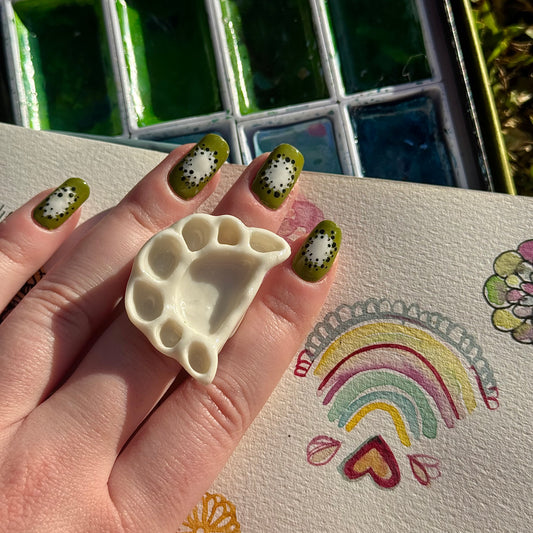 Crescent Paint Palette Porcelain Ring size L