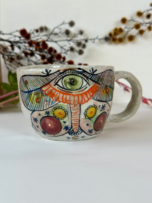 One ‘moth’ hand painted cup