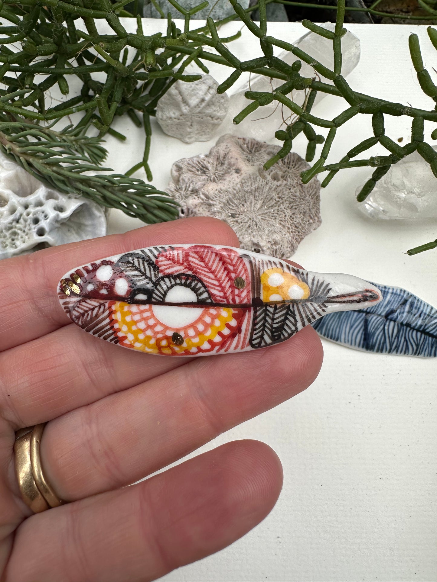 ‘Feather’ Hand Painted Porcelain Brooch