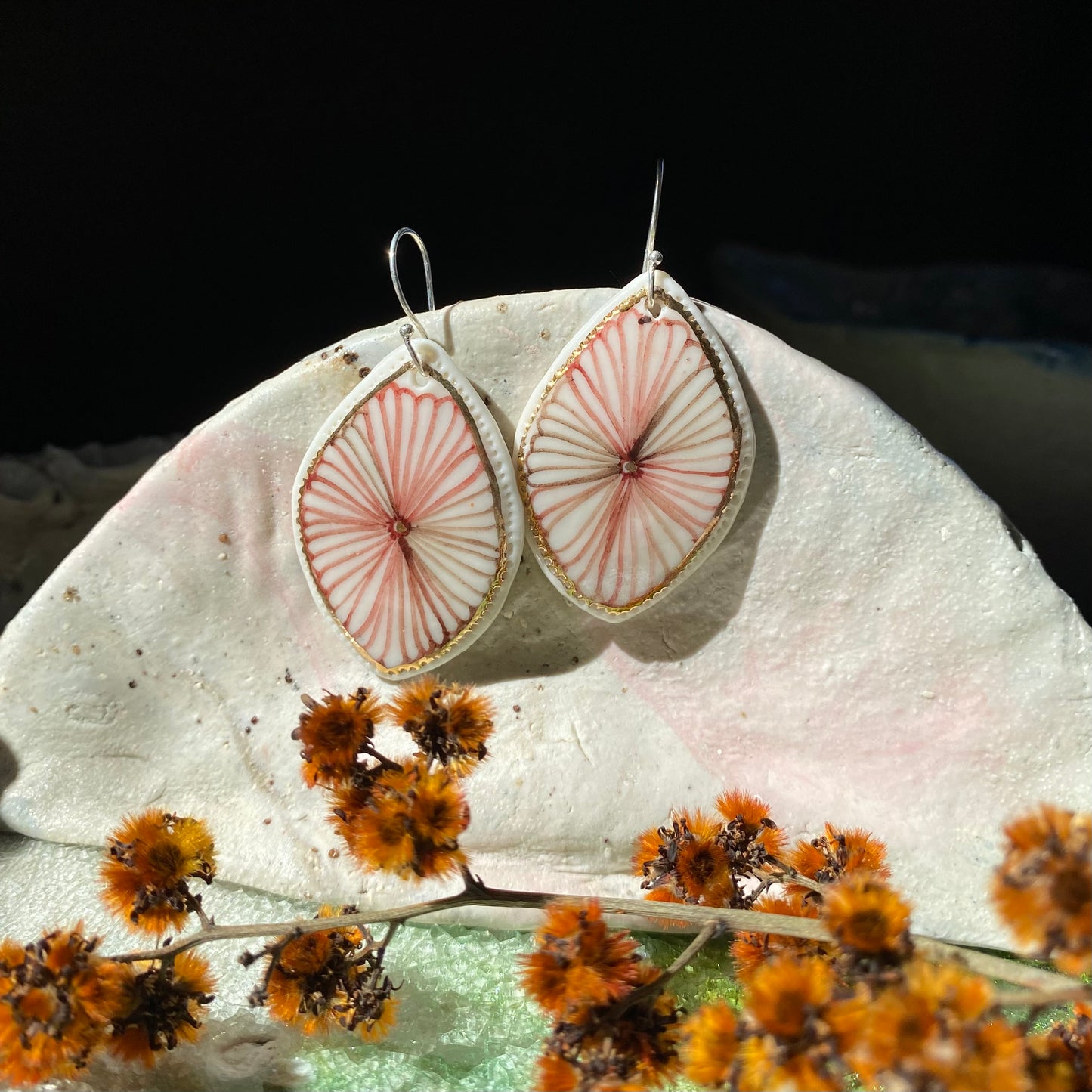 Porcelain Flower Earrings With Gold Lustre Detail