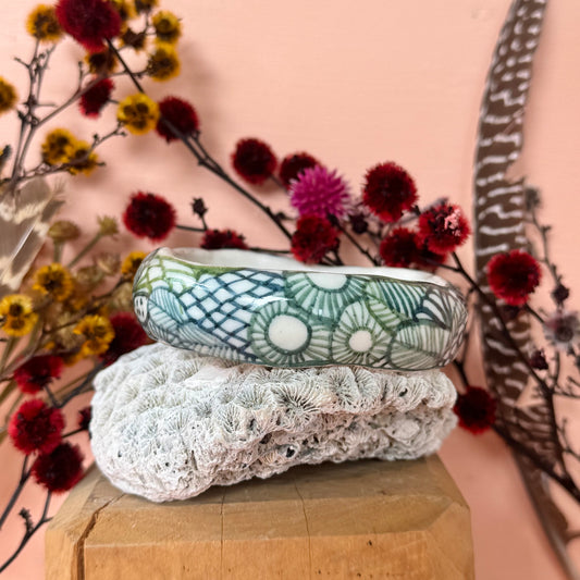 Hand Painted Blues and Greens Porcelain Bangle