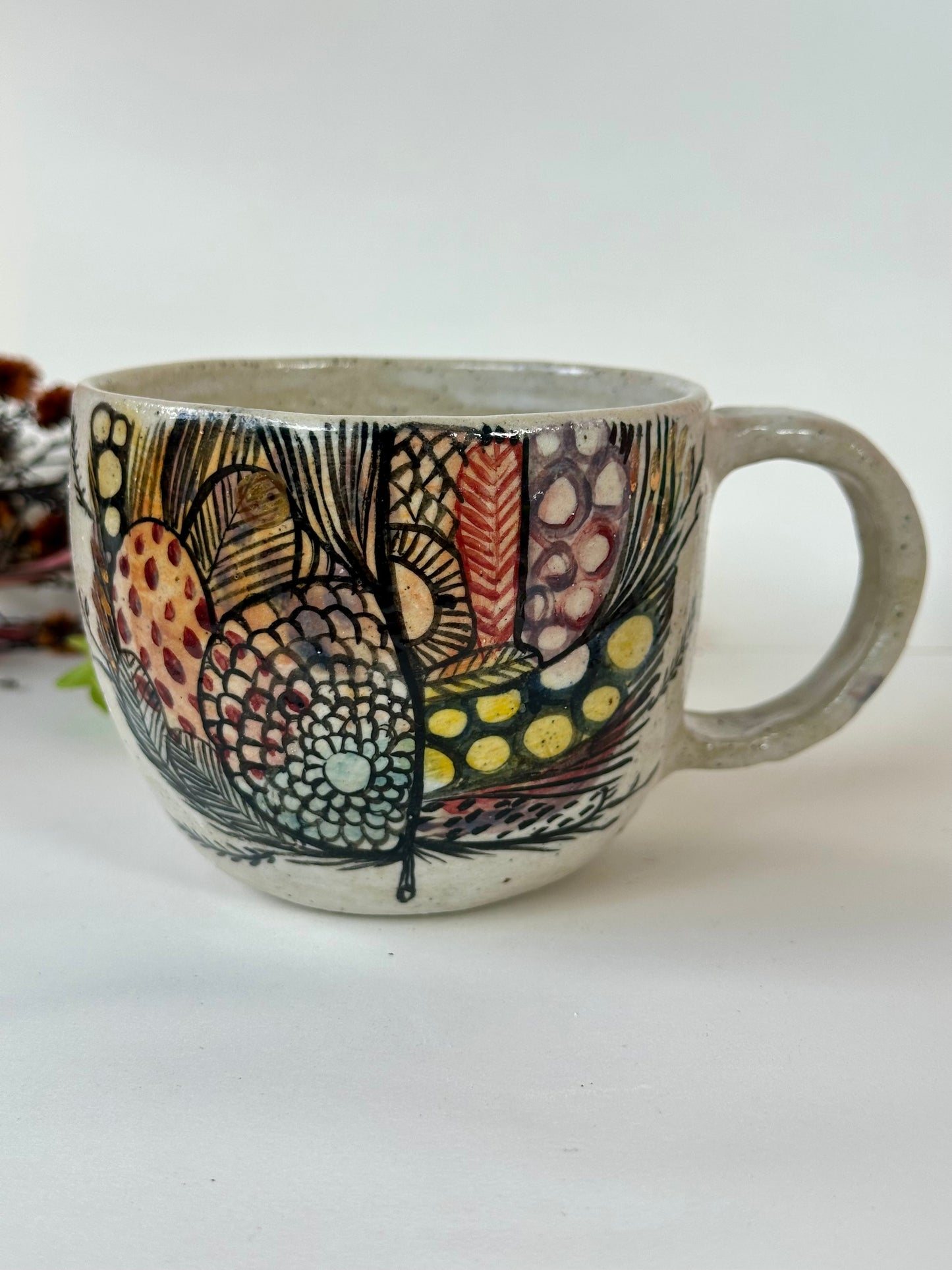 ‘Feather’ hand painted cup