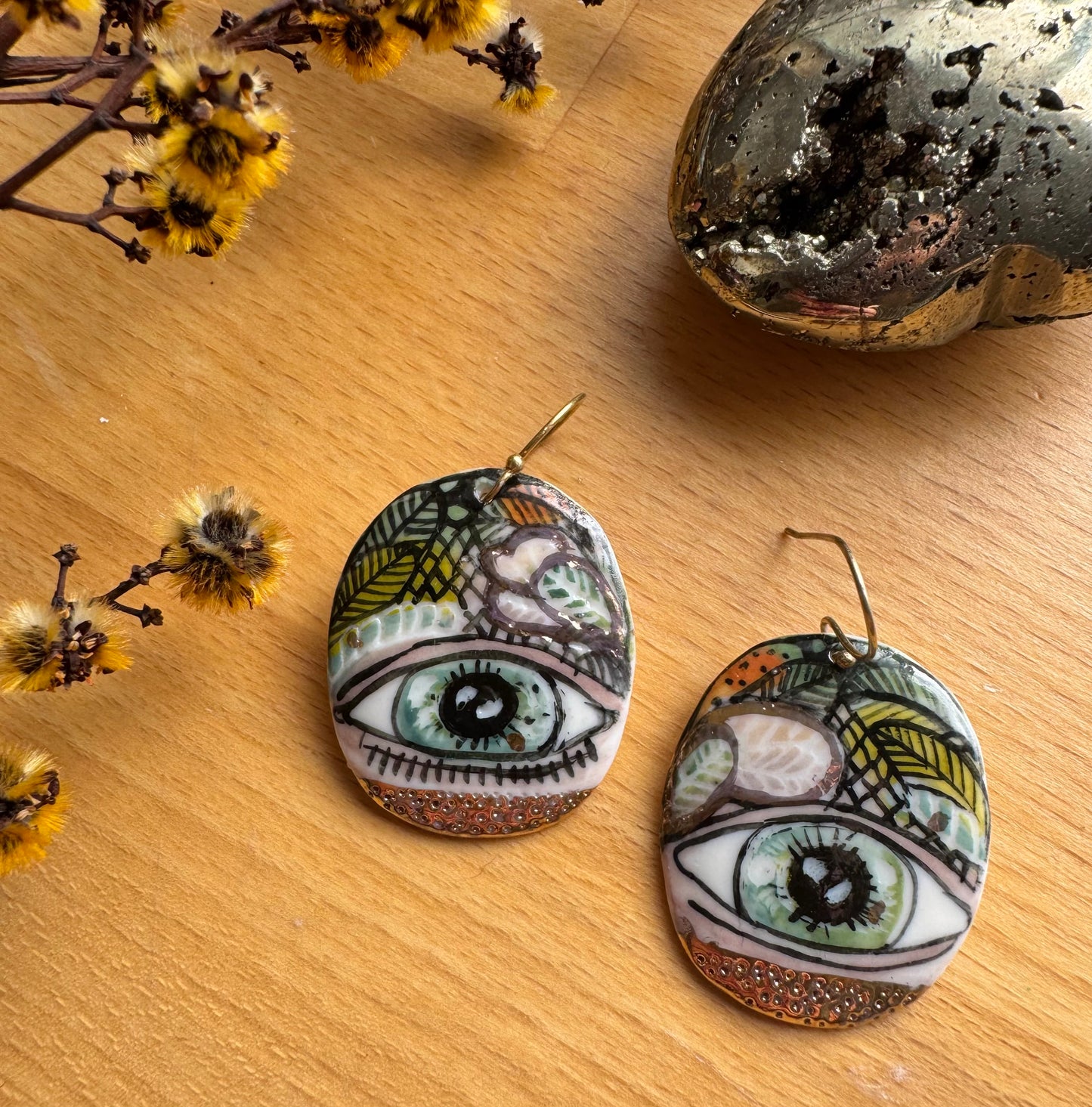 ‘The Protective Eye’ Porcelain Earrings with Gold Lustre