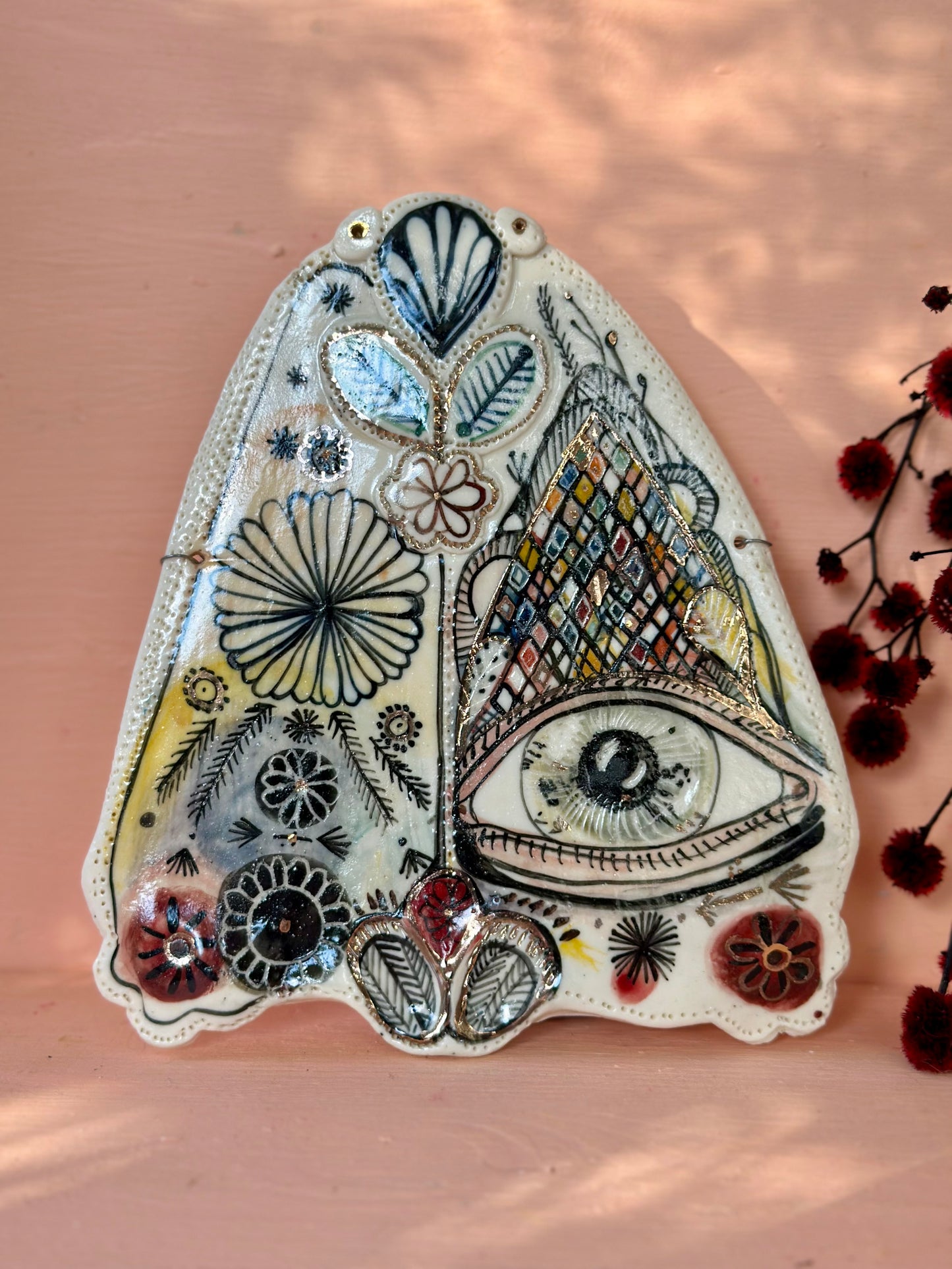 ‘Moth’ porcelain wall piece, with gold lustre detail