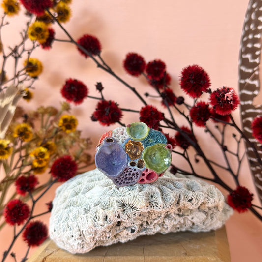 Hand Crafted Rock Coral Ring size N