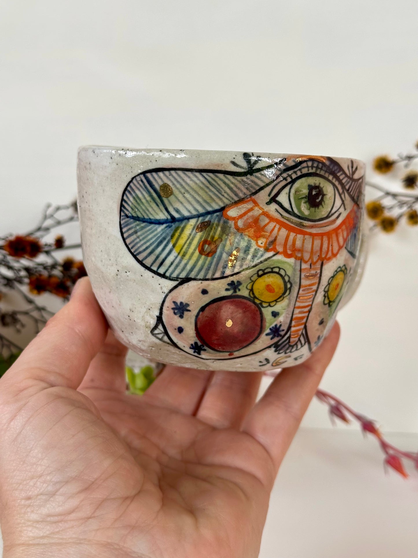 One ‘moth’ hand painted cup