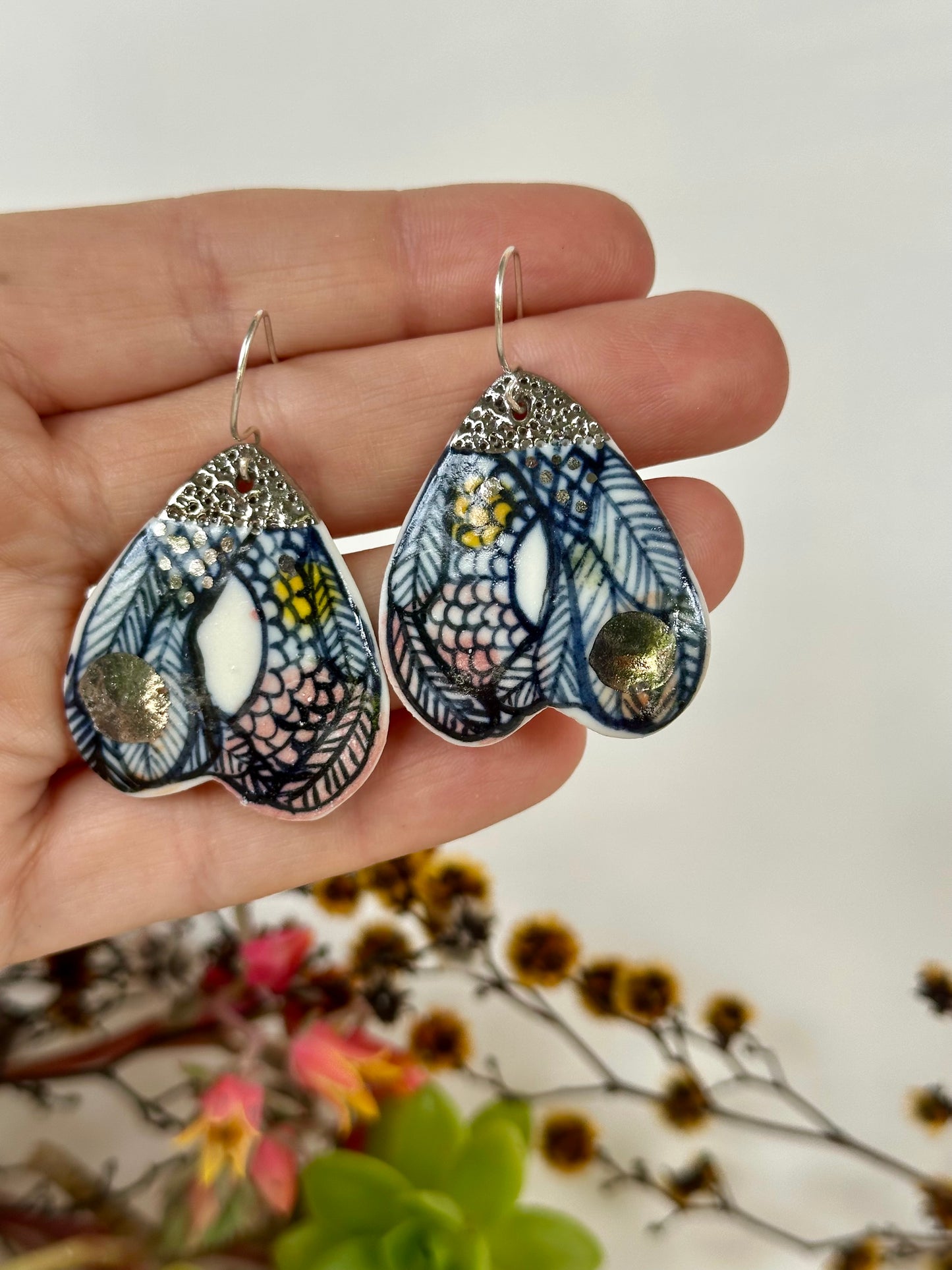 ‘Wings’ Porcelain Earrings with hand painted design