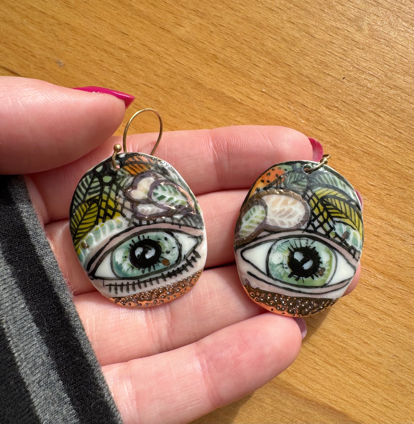 ‘The Protective Eye’ Porcelain Earrings with Gold Lustre