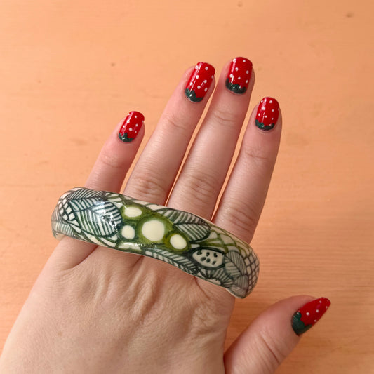 Hand Painted Blues and Greens Porcelain Bangle