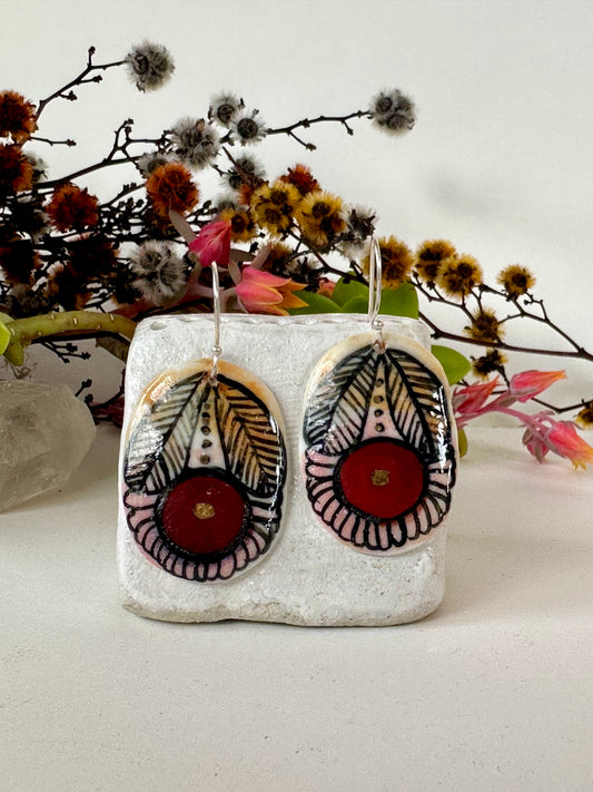 Hand Painted Porcelain Earrings, Red