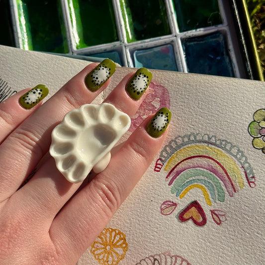 Crescent Paint Palette Porcelain Ring size N