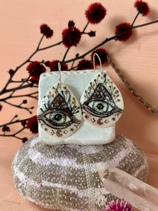‘The Protective Eye’ Porcelain Earrings With Platinum Detail