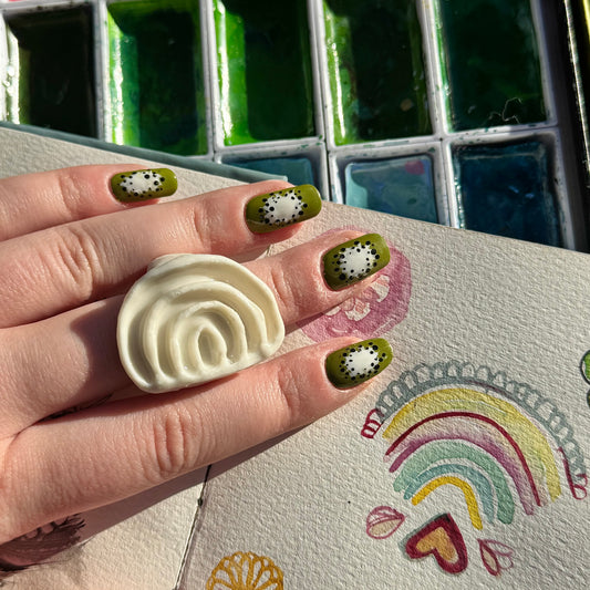 Rainbow Paint Palette Porcelain Ring size L