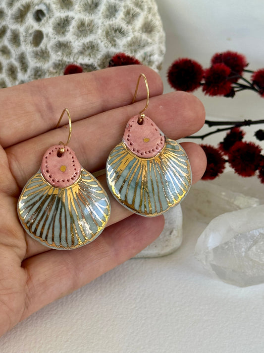 Porcelain hand painted earrings with gold detail
