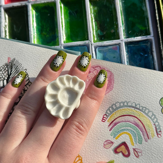 Crescent Paint Palette Porcelain Ring size Q