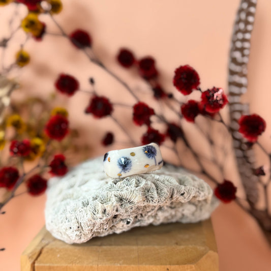 Hand Painted Porcelain ‘Dandelion’ Ring size P