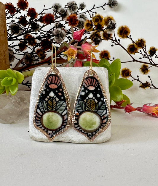 Hand Painted Porcelain Earrings Green