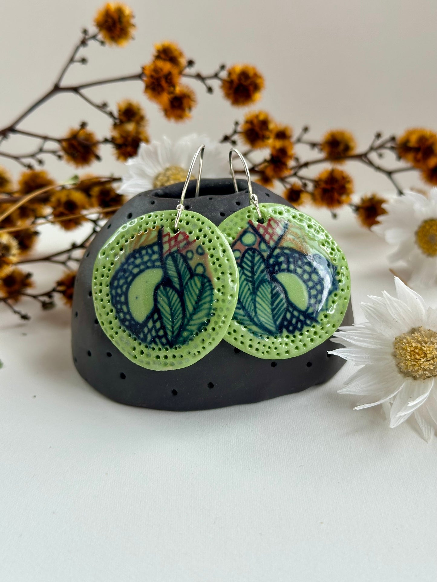 Hand Painted ‘seafoam’ Porcelain Earrings
