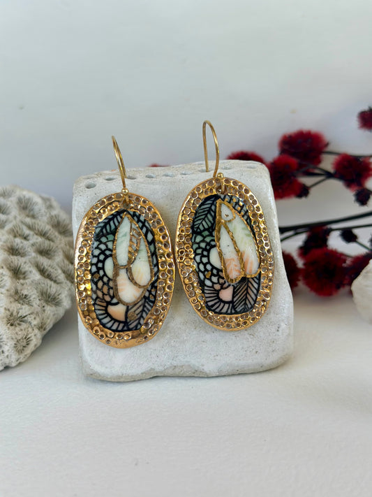 Porcelain hand painted ‘seafoam’ earrings with gold top