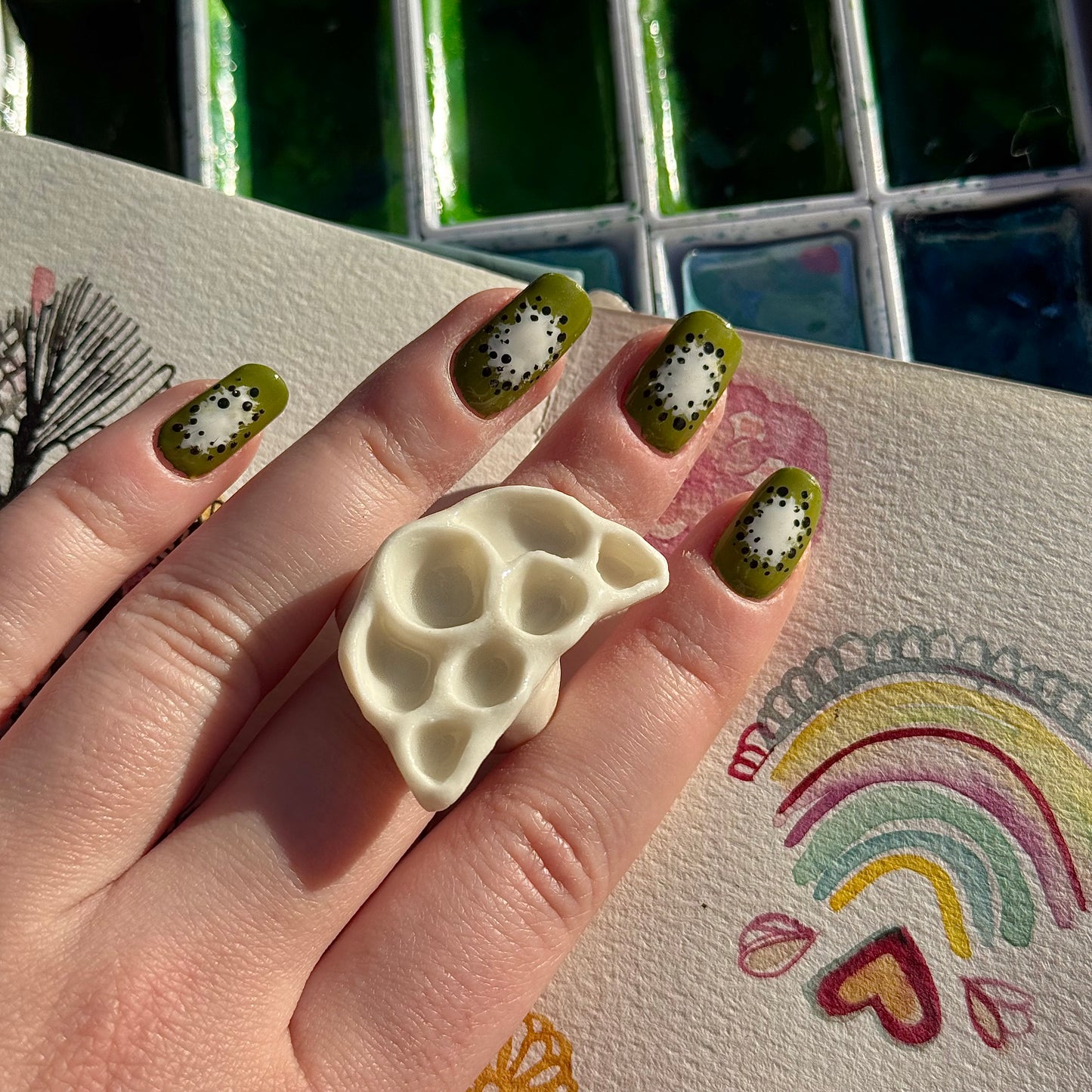 Crescent Paint Palette Porcelain Ring size N