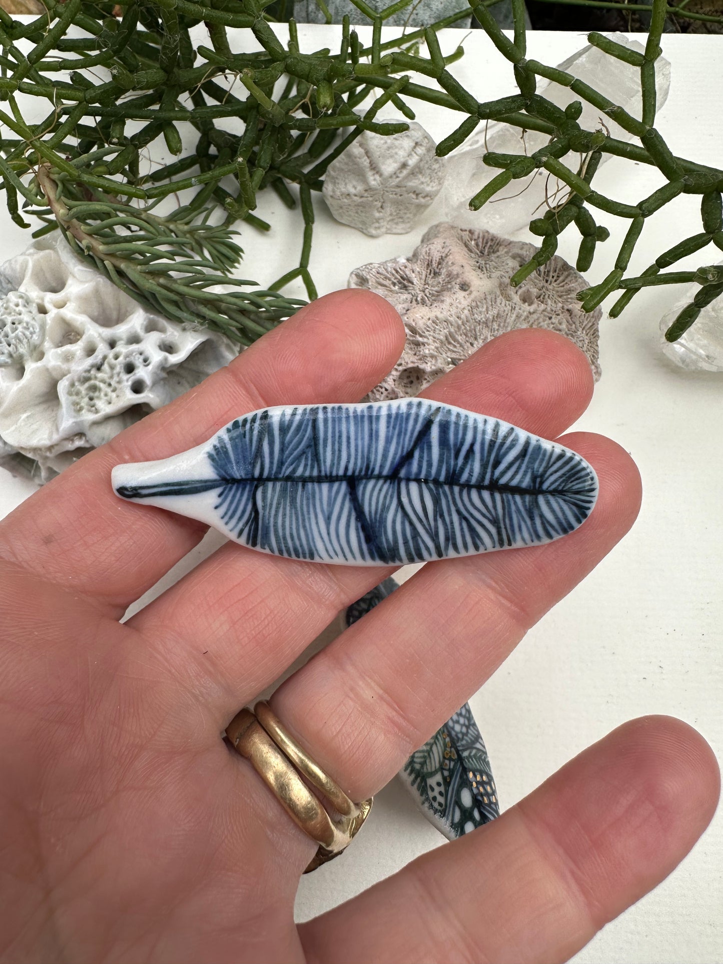 ‘Feather’ Hand Painted Porcelain Brooch