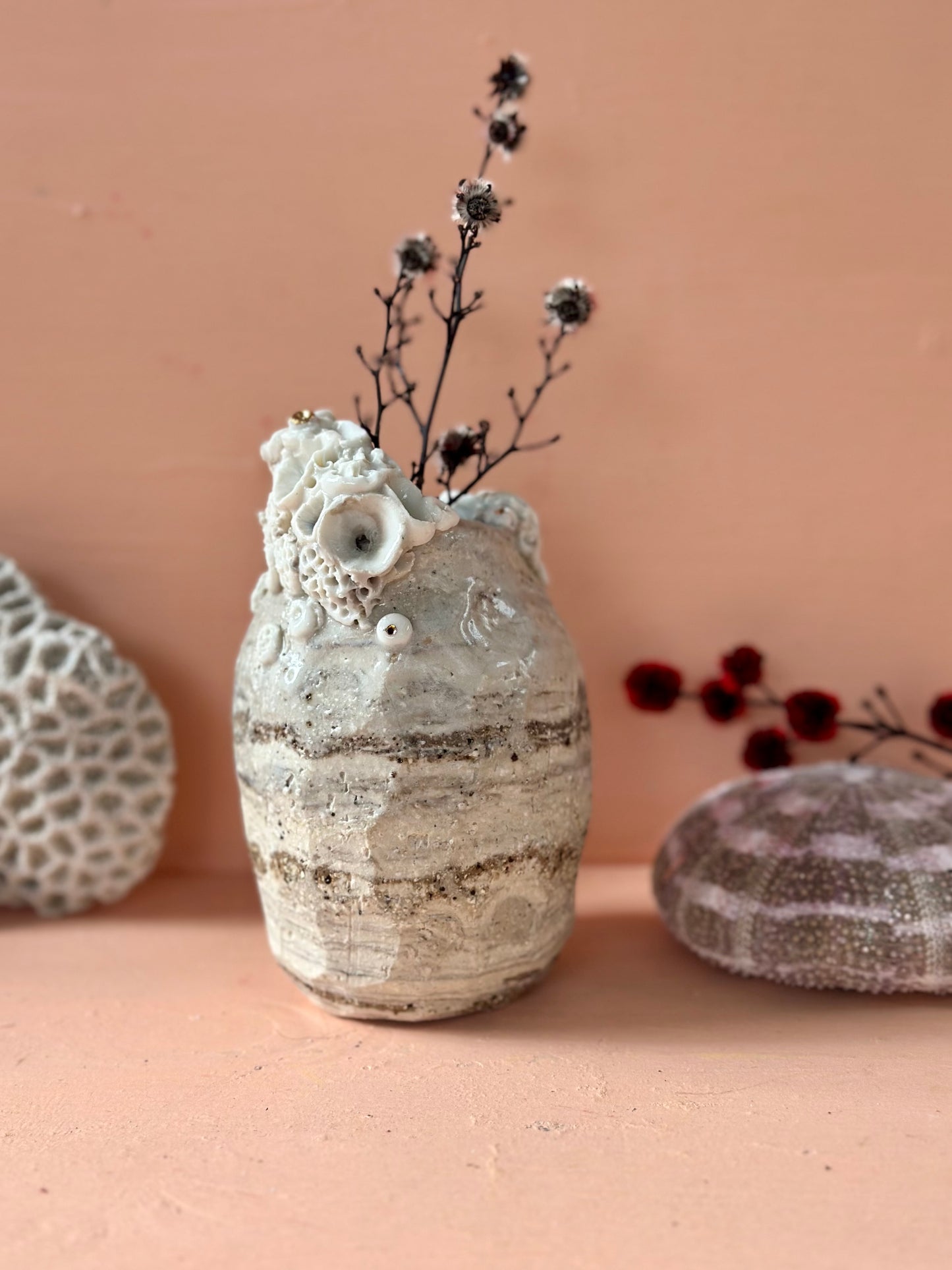 Hand Detailed ‘Coral’ Stoneware and Porcelain Vase