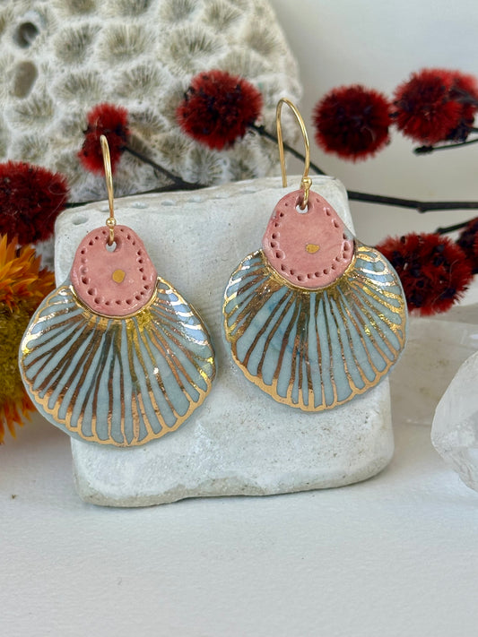 Porcelain hand painted earrings with gold detail