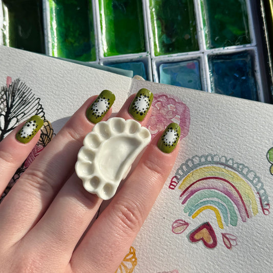 Crescent Paint Palette Porcelain Ring size J 1/2