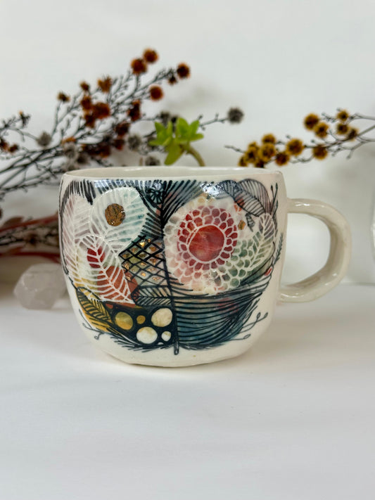 ‘Feather’ hand painted cup