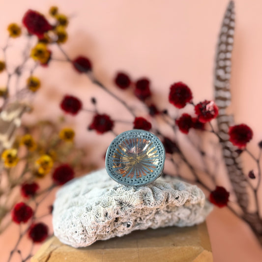 Hand Painted Porcelain Ring with Gold Lustre Detail size O