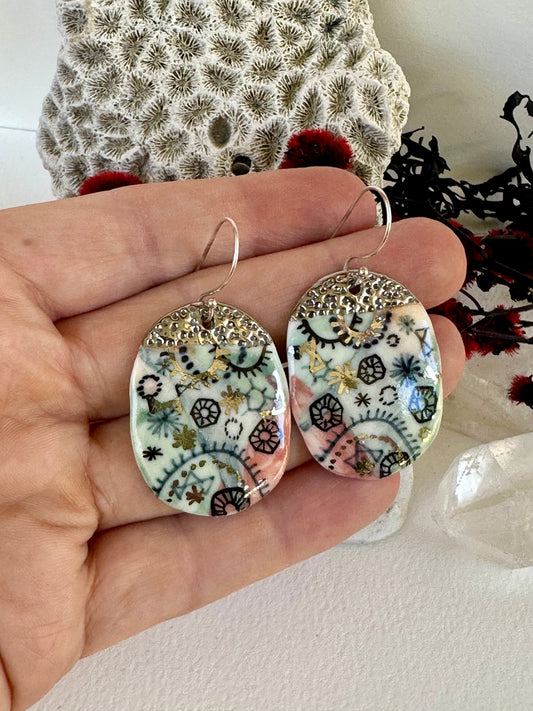 Hand Painted ‘Stars and Cells’ Porcelain Earrings