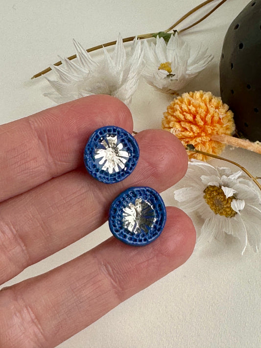 Blue porcelain studs with silver star