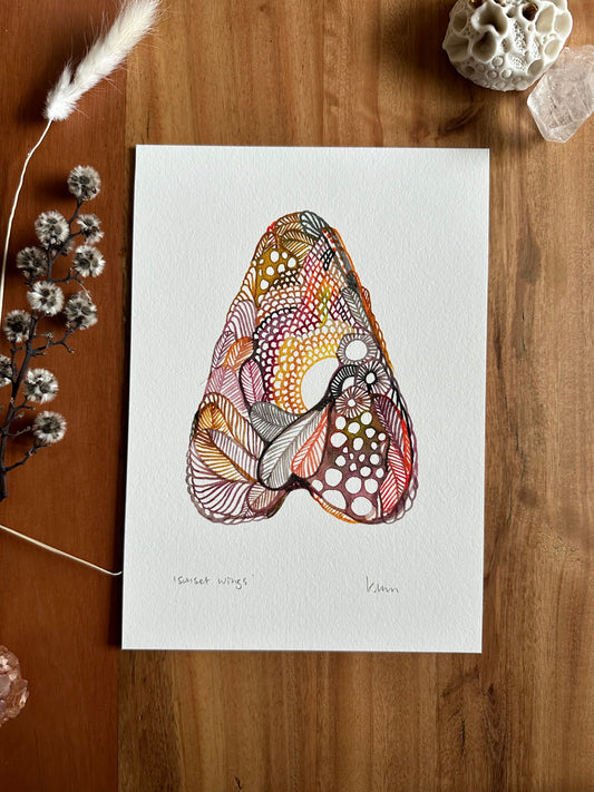 ‘Sunset wings’ giclee print in A3, A4 or a5