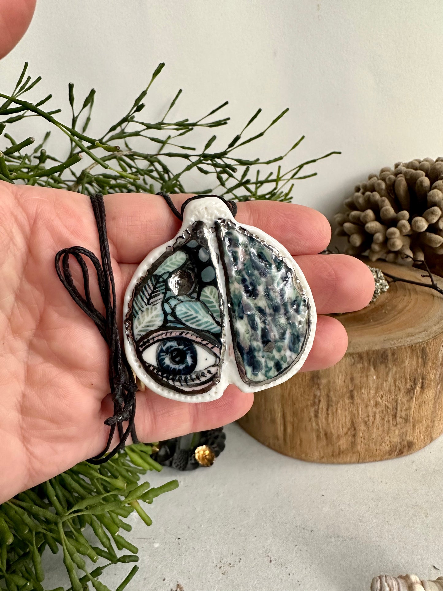 Hand Painted ‘Wings- Protective Eye’ Pendant