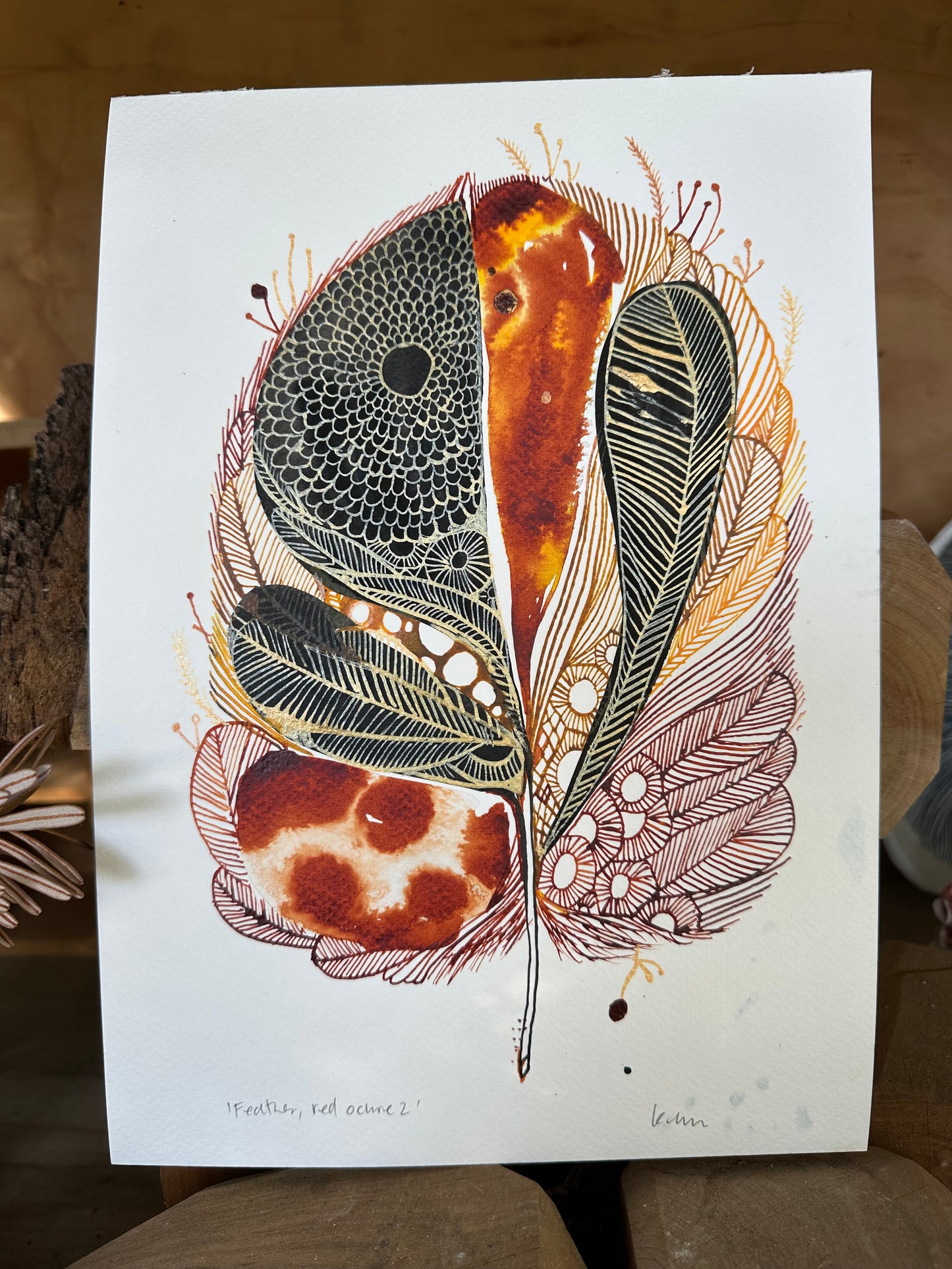 Feather, red ochre series (A4)