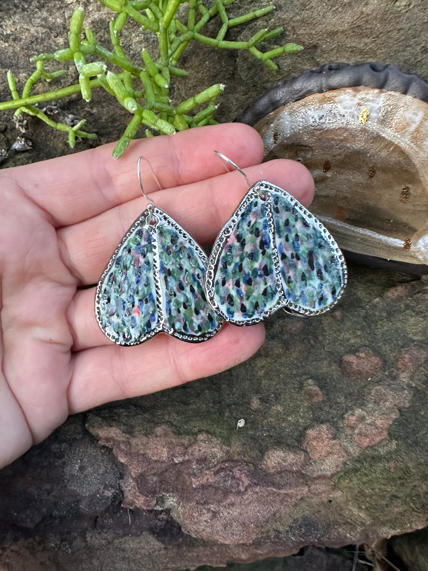 Blue green ‘Wings’ Porcelain Earrings