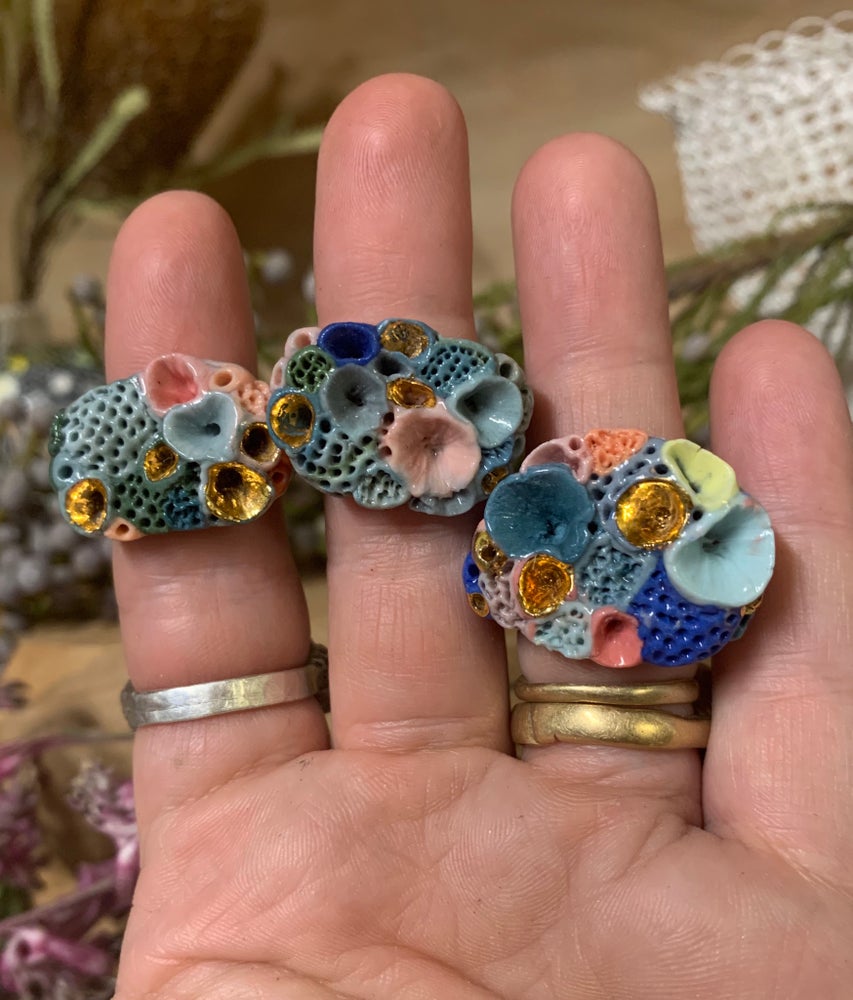 Multi coloured porcelain ‘rock coral’ handmade ring, choose one