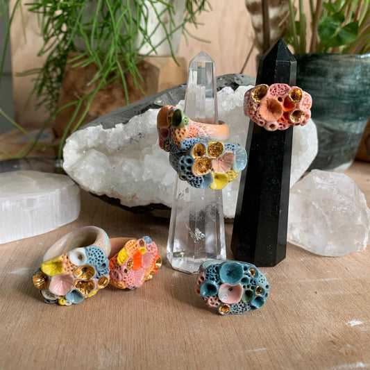 Multi coloured porcelain ‘rock coral’ ring