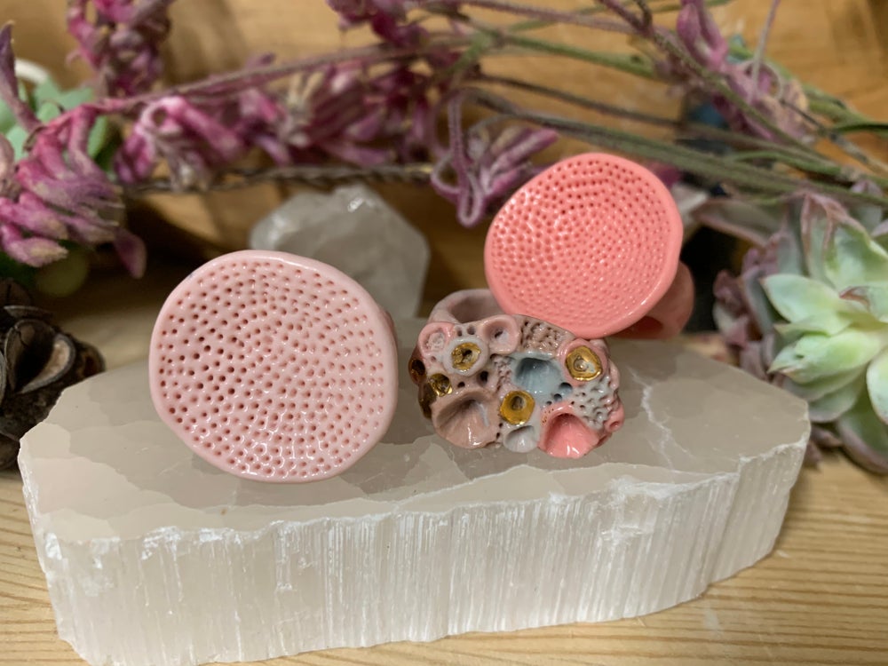 Handmade porcelain ‘rock coral’ ring, pinks